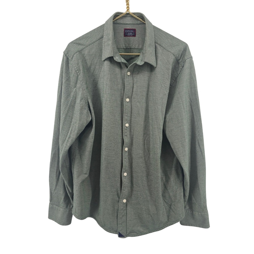 UNTUCKit Button Down Shirt Mens XL Green COOLMAX Pique Knit Long Sleeve Casual